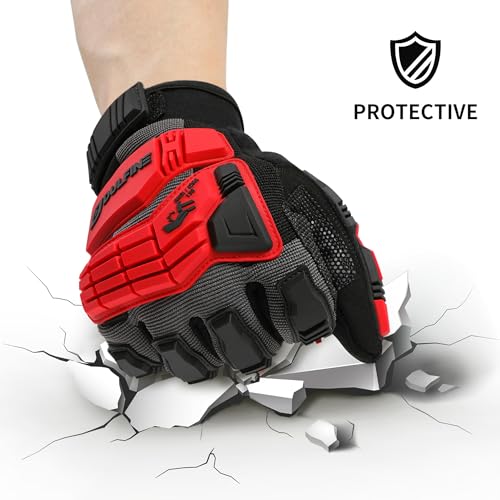 Impact Resistant Heavy Duty 1 Pair Pack Work Gloves for Men Red XL