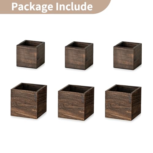 Small Wooden Box for Centerpiece (Brown / Square 4"+5"-6 Pcs)