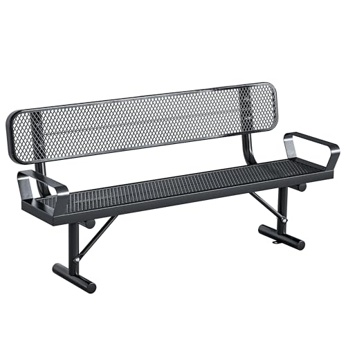 6Ft Outdoor Bench with Armrests & Back Portable Frame (Black With Armrests / 6FT)