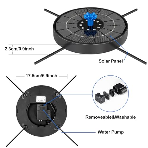 Solar Fountain Pump with 3 Spray Height Adjustments (Blue)
