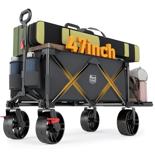 47" L Collapsible Folding Wagon with Tailgate & Brake (Gray / 250L)