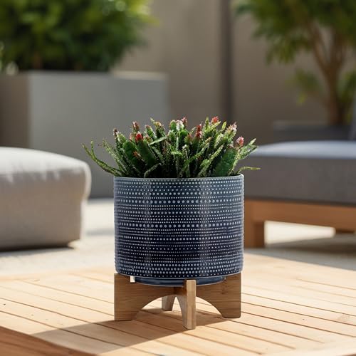 Dotted Decorative Planter Pot with Wood Stand