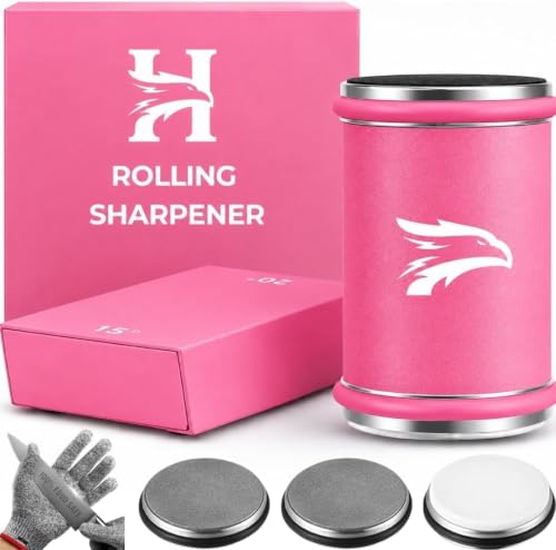 Rolling Knife Sharpener Kit with Diamond & Ceramic Disc (Pink)