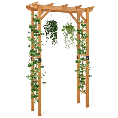 7FT Wooden Garden Arbor Trellis (55''W x 85''H / Honey Brown)