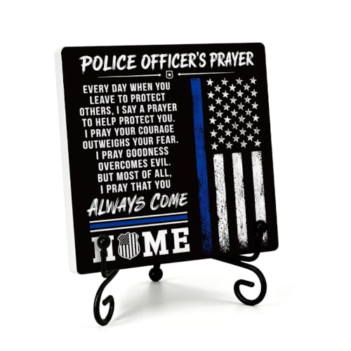 Police Officer Gift for Women Men Home Office Book Shelf Table Decor 02 (Multicolor 1718 / Wooden sign with iron frame（6.3 x 6.3 inches）)