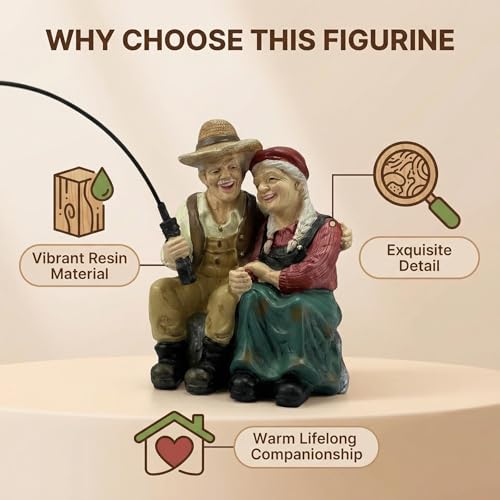 Romantic Older Couple Fishing Statue Outdoor Garden Koi Pond Decoration (Fishing Couple Statue)