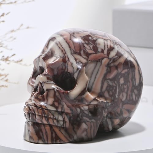 5''Natural Chocolate Crystal Skull Head Hand Carved Reiki Healing Stone Statue Healing Home Office Art Room Decoration (Chocolate Stone / 5inch)