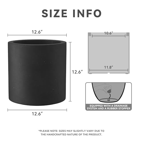 Accent Round Cylinder Black Concrete Planter 12.6" Tall (Black / 12.6" Dia)