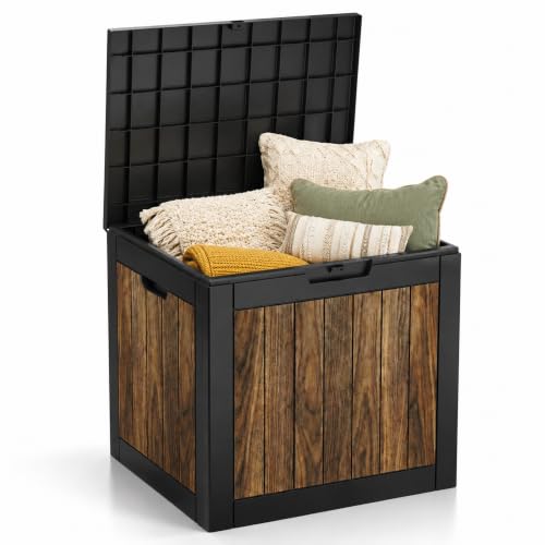 35 Gallon Outdoor Storage Box Waterproof Deck Box for Patio (Walnut / 35 Gallon)