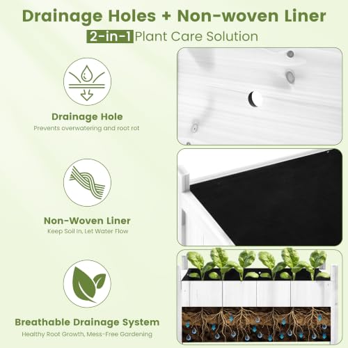 2 Pack 16" White Fir Wood Square Planter Boxes with Drainage Holes (Square Planter Boxes-whitewashed Color)