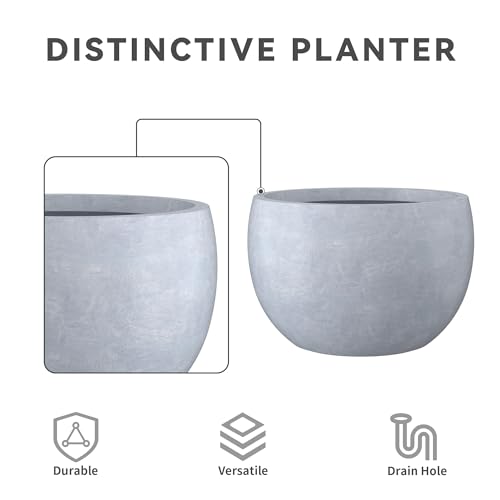 Large Round Bowl Blue Gray Concrete Planter 20" Dia (Gray / 19.9" d)