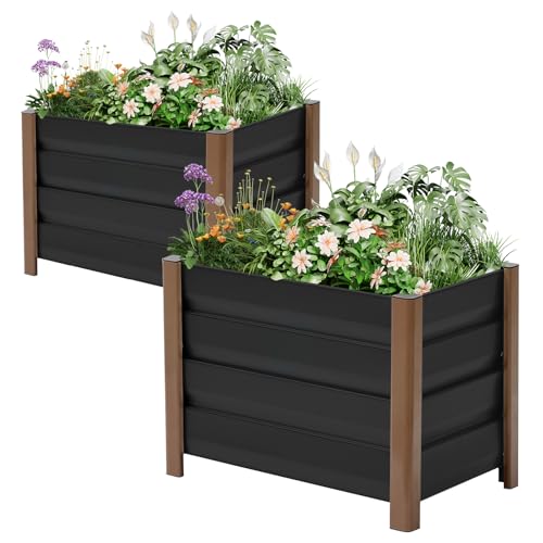 24"x16"x18" Gary Aluminum Raised Garden Planter Box (24x16x18 Inch 2pcs / Gray W/ Bottom)