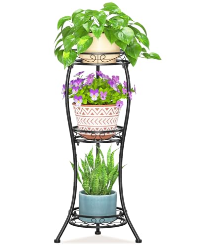 3 Tiers Metal Corner Plant Flower Stand Tall Indoor Outdoor (Classic Black / 3 Tier)