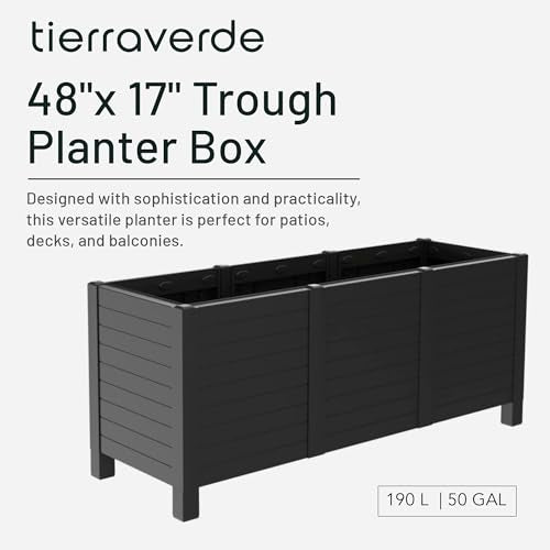 17-Inch x 48-Inch Raised Garden Trough Box with Tool-Free Connect System and Crafted from Recycled Materials, for Patios or Decks, Black (Black / Trough)