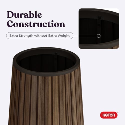 Signature Conic 23.8 Inch Tall Round Large Wood Look Planter for Indoor or Outdoor Flower Pot Ideal for Patio Deck and Front Porch Decor