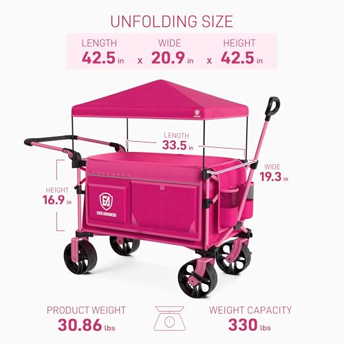 Folding Push Wagon with Canopy (Pink)