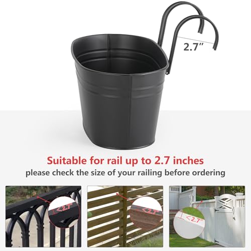 10.5 Inch Metal Hanging Flower Pots 4 Pcs Outdoor Railing Planter Box (4 Count)