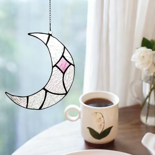 Silver Moon Stained Glass Window Hanging Suncatchers (Silver Moon)