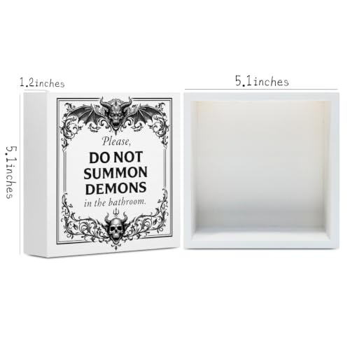 Halloween Home Bathroom Decor Wooden Box Sign 5 x 5 Inches (White 1621 / Wooden box（5.1 x 5.1 inches）)