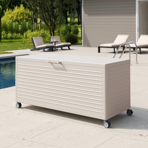 205 Gallon Outdoor Storage Box with Wheels & Soft (205 Gallon / Latte)