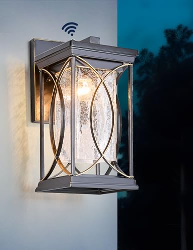 Dusk to Dawn Outdoor Wall Light Black with Gold Trim Modern Exterior Sconce Aluminum Waterproof Coach Light Fixture with Crack (Black and Gold-L)