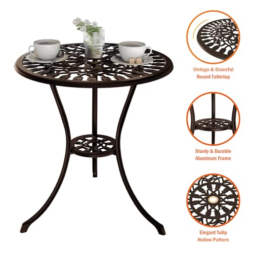 Outdoor Bistro Table and Chairs Set of 2 (Tulip / Bronze)