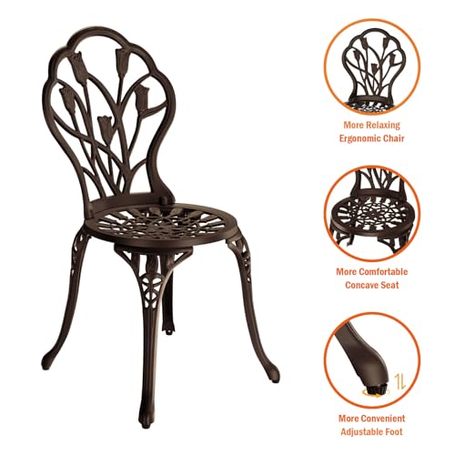 Outdoor Bistro Table and Chairs Set of 2 (Tulip / Bronze)