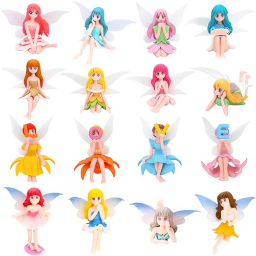 16 Pieces Miniature Fairy Garden Accessories Small Fairy Figurines Hand Painted Fairies Figures Girl Fly Wing Figurines for Car Decor Fairies Garden Flower Pot Birthday Cake Topper (16 Pieces)