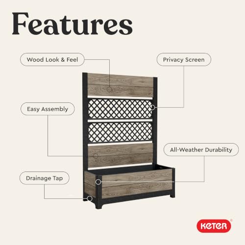 Outdoor Planter Box with Privacy Screen and Trellis (Ashwood Trellis)