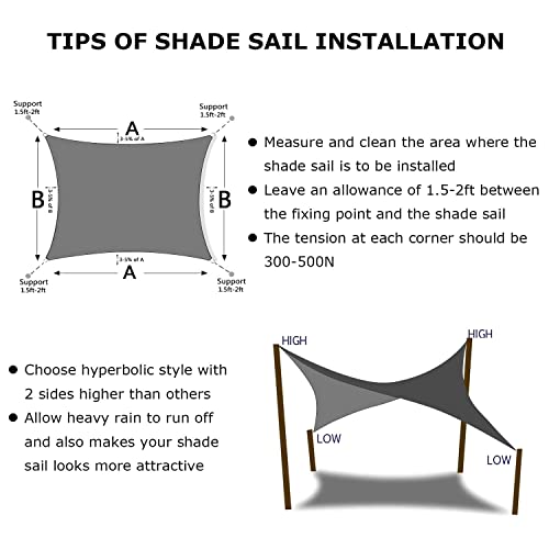 10'X20' Sun Shade Sail Dark Gray Curved Rectangle Customizable