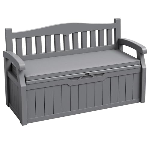 80 Gallon Resin Outdoor Storage Bench with Cushion. Waterproof (Grey / 80 Gal with Cushion)