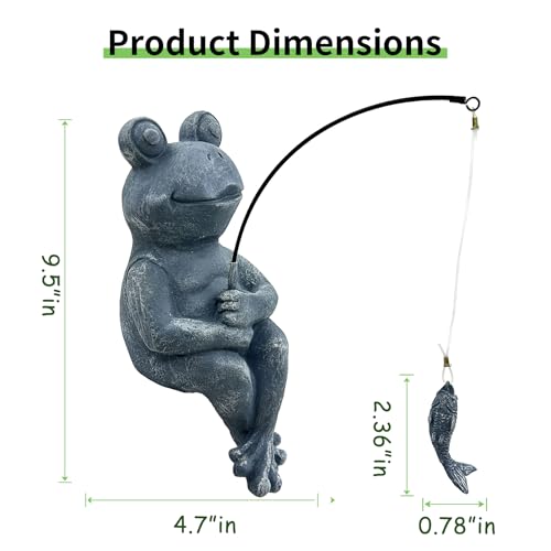 9.5" Frog Fishing Garden Sculptures & Statues (Gray)