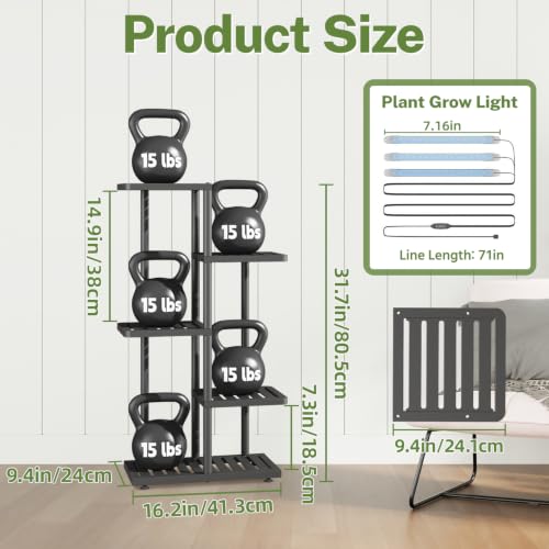 Plant Stand with Grow Light Indoor Outdoor (Black / 4 Tier with Light)