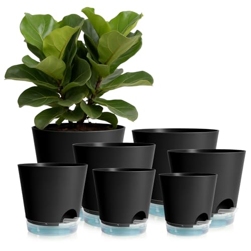 2026 Upgraded Self Watering Plant Pots with Drainage Hole (8-black-upgraded / 8+7+6.5+6+5.5+5+4 inch)