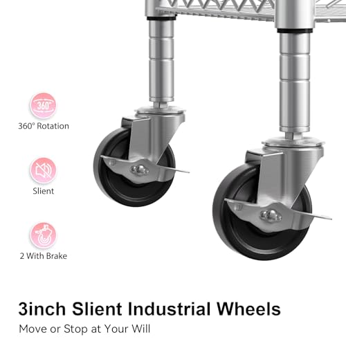 3 Tier Rolling Kitchen Carts with Wheels (Light Wood+metal-3 Tier)