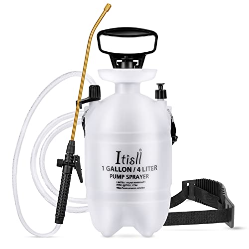 Portable Garden Pump Sprayer Brass Wand Shoulder Strap for Yard Lawn Weeds Plants 1Gal (White / 1 Gallons)