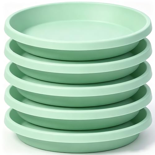 Plant Saucers Round 12 Inch Extra Large Pack of 5 Heavy Duty Plastic Drip Trays for Large Pots (12" (5 Pack) / Light_green)