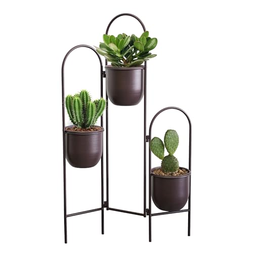3 Tier Plant Stand with 3 Removable Metal Pots Indoor Outdoor Corner Plant Rack (35" H)