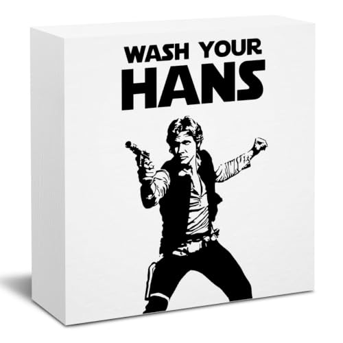 Funny Bathroom Decor Wash Your Hans Wooden Box Sign 5 x 5 Inches (White 1616 / Wooden box（5.1 x 5.1 inches）)