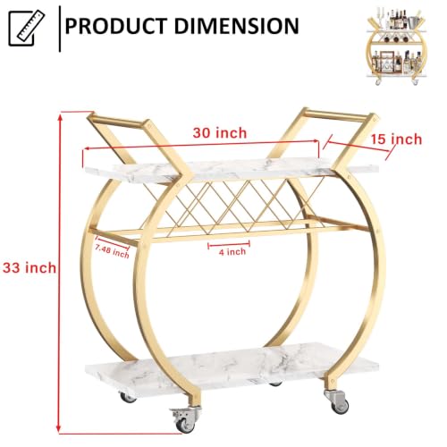 Gold Bar Cart with Wheels (Gold White Marble)