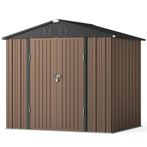 8 x 6 FT Outdoor Storage Shed (Brown / 8' x 6' FT/Peaked-roof)