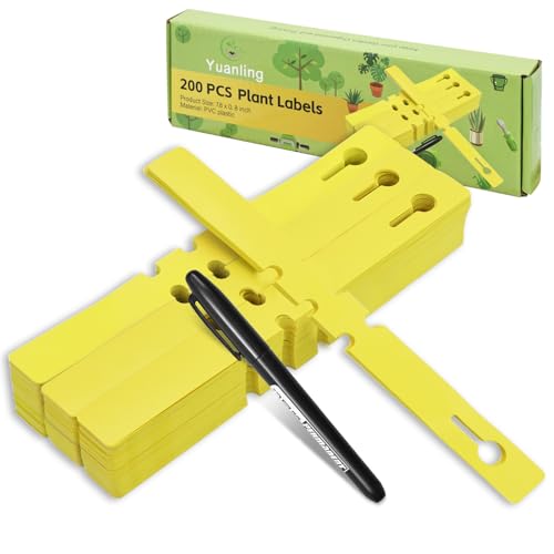 Plant Labels 200Pcs Yuanling Plastic Plant Tree Tags Wrap Around Hanging Tags Nursery Tree Markers Adjustable Garden Labels for Indoor Outdoor Gardening Plants (Yellow)