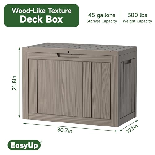45 Gallon Waterproof Outdoor Storage Box UV Resistant Deck Box (Grey / 45 Gallon)