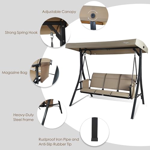 Brenda 3 Seat Outdoor Porch Swing Glider (Beige)