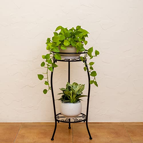 2 Tier Tall Black Metal Plant Stand Indoor Outdoor (2 Count)