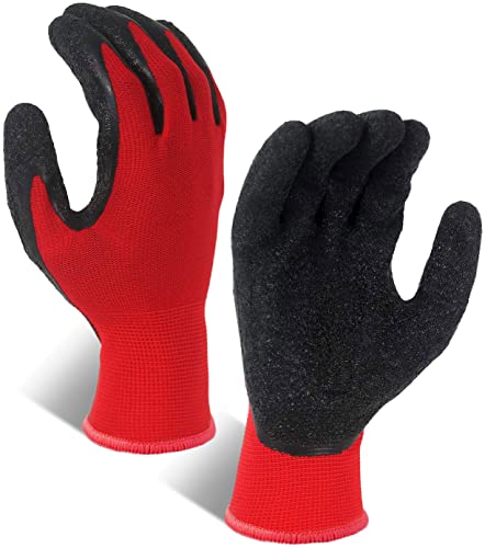 Crinkle Latex Rubber Coated Safety Work Gloves for Men Women (X-Small / Red-12 Pairs)