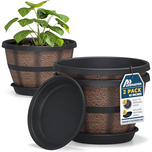 10 Inch Whiskey Barrel Planters Outdoor Pack of 2 (2 Count)