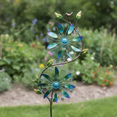Wind Spinner for Yard and Garden Windmill Outdoor Metal Kinetic (13-Blue)