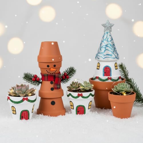 White 4 Inch Terracotta Clay Pots with Drainage Holes (White)
