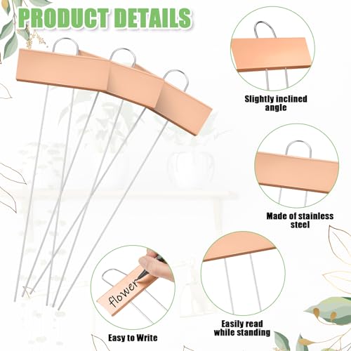 104 Pcs Metal Plant Markers Outdoor (Rose Gold Label With Black Ink)